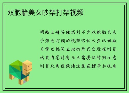 双胞胎美女吵架打架视频